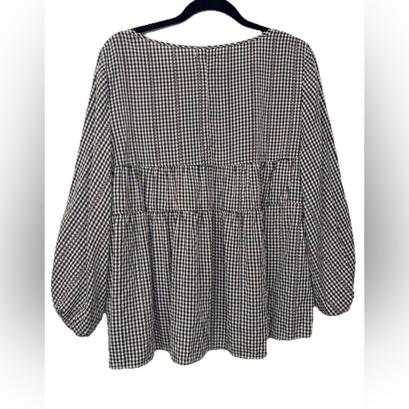 Max Studio Gingham Black and White Blouse Size Large – Tiered, Lightweight, Boho - Picture 3 of 14